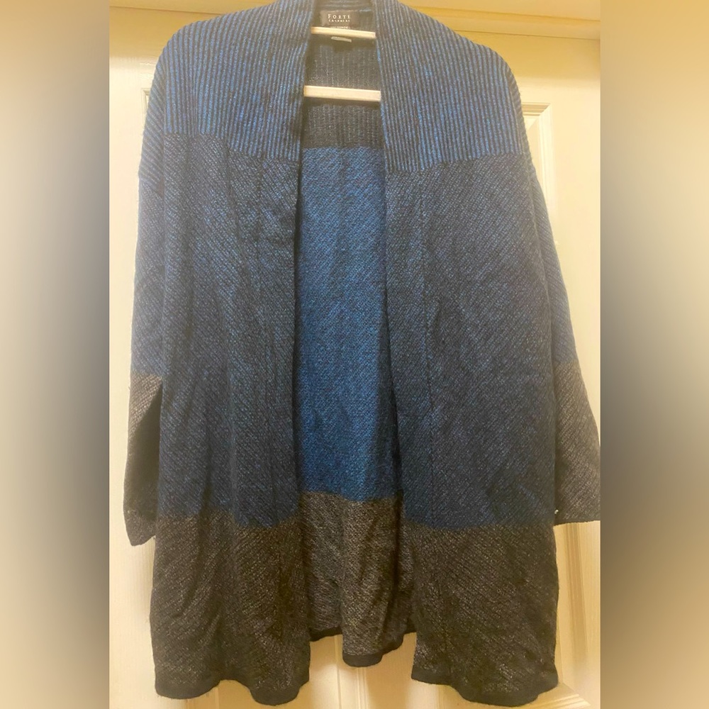 FORTE 100% CASHMERE BLACK/BLUE CARDIGAN